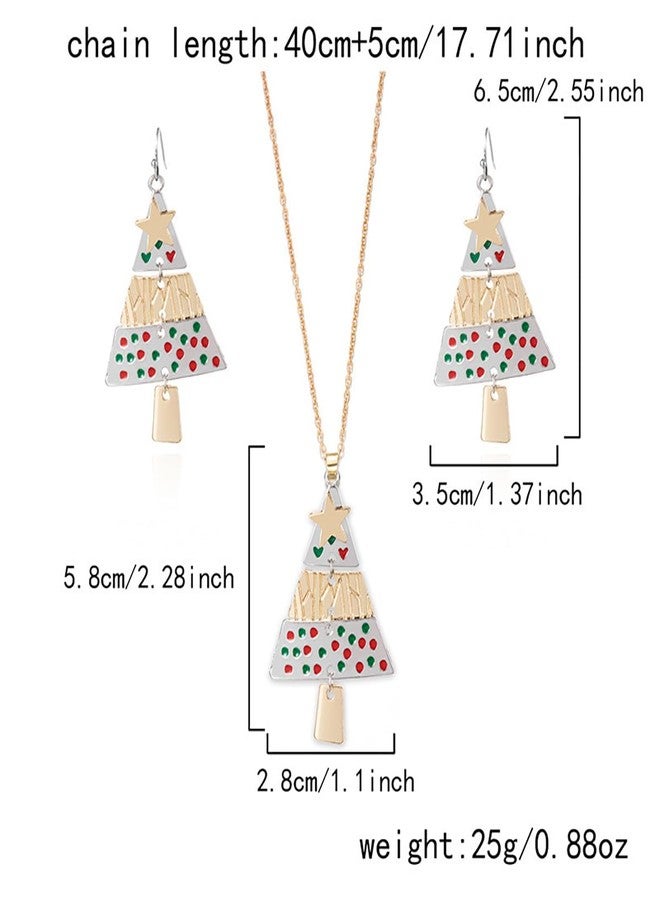MarveBard Christmas Tree Necklace Earring Set for Women Red Green Layered Christmas Tree Pendant Necklace Fashion Layered Xmas Dangle Drop Earrings Xmas Holiday Set Christmas Holiday Winter Party Jewelry (Gold+Silver) - Image 3
